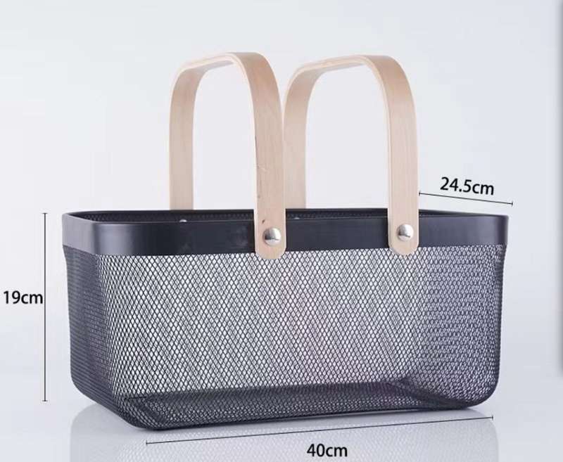 Mesh Storage Basket With Wooden Handle