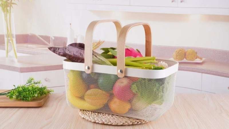 Mesh Storage Basket With Wooden Handle