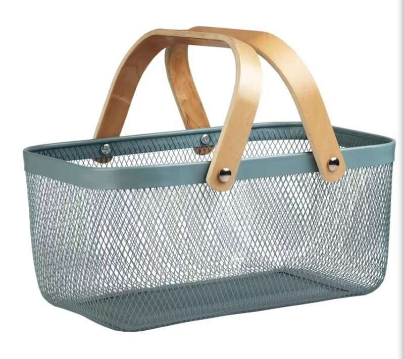 Mesh Storage Basket With Wooden Handle