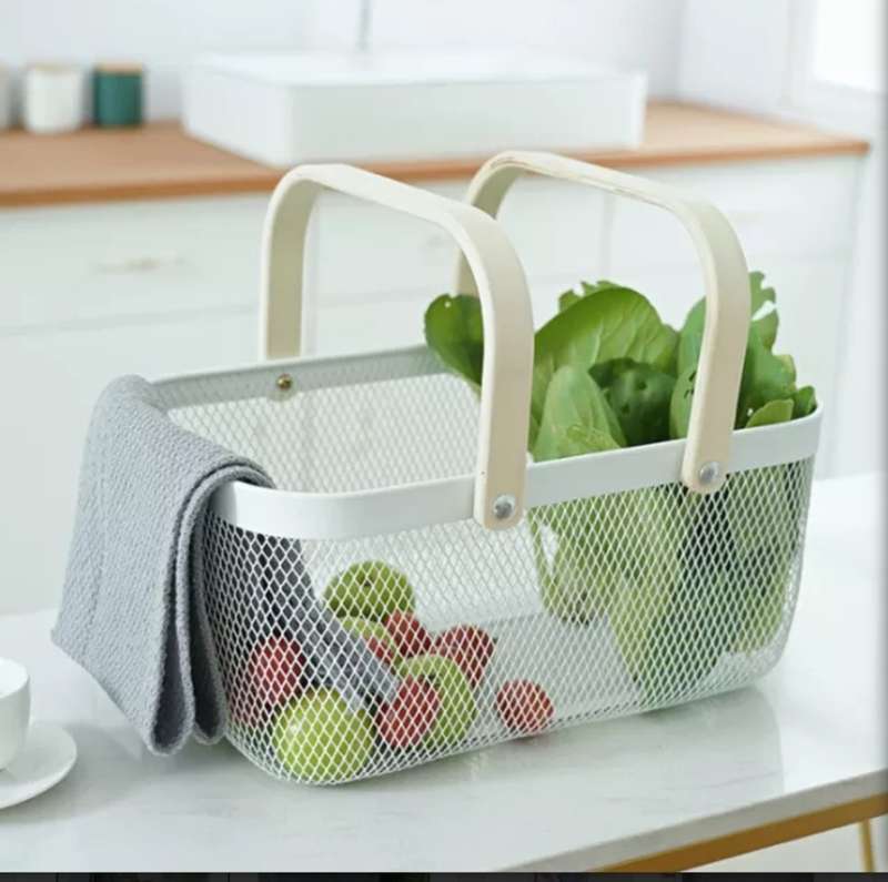 Mesh Storage Basket With Wooden Handle