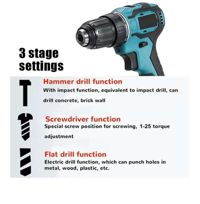 Multi-Function Power Tool Set Combination with Chargeable Cordless Drill