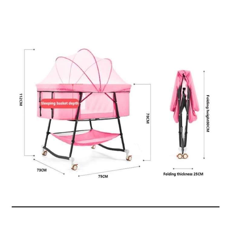 Comfortable and Adjustable Smooth Sleeping Baby Bed, Baby Crib (Pink)