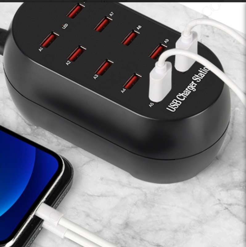 60W Multi-Port USB Fast Charging Station - 12 Ports, Black