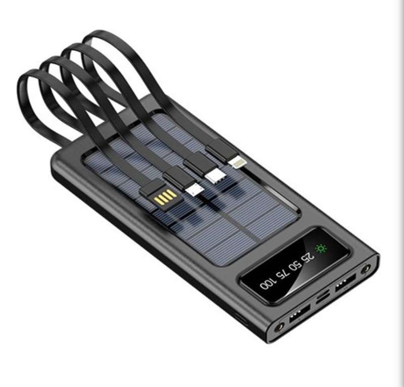 Portable Solar Power Bank with 4 Cables