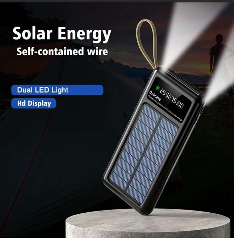 Portable Solar Power Bank with 4 Cables
