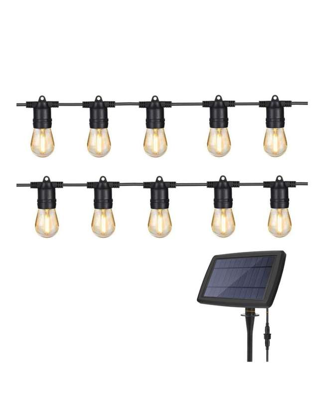 Lighting 20 LED Festoon Vintage Bulb String Lights - 10m Solar Panel