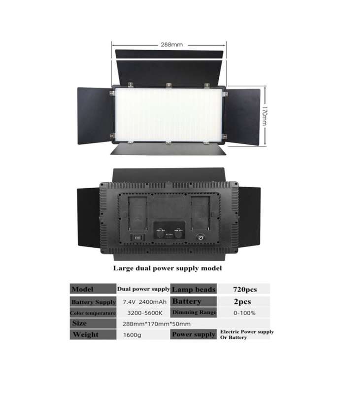 Rechargeable Video Led Light Kit  Pro LED 800 Photography (3200 - 6500K)