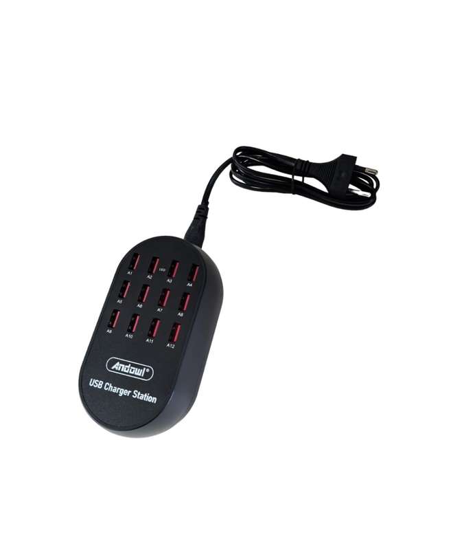 60W Multi-Port USB Fast Charging Station - 12 Ports, Black