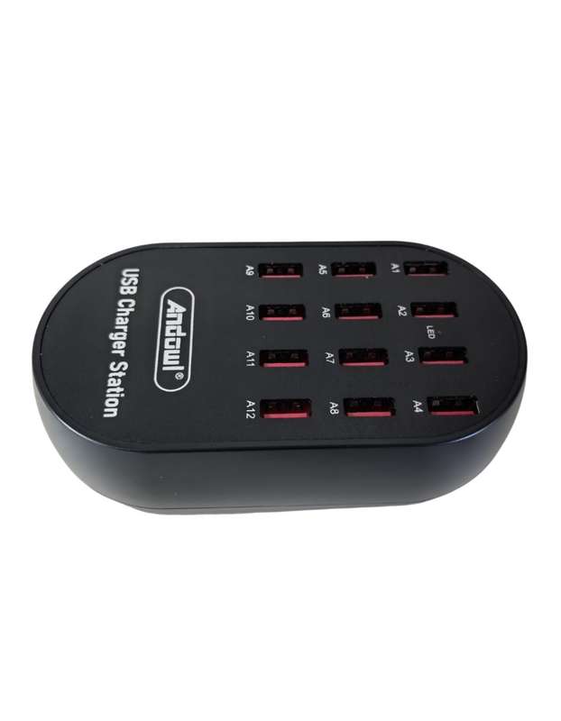 60W Multi-Port USB Fast Charging Station - 12 Ports, Black