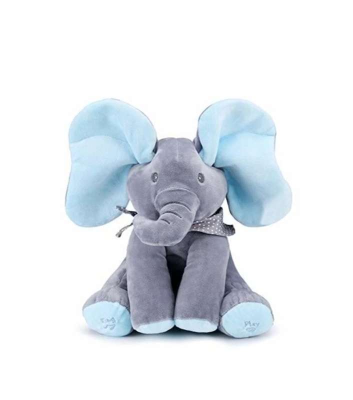 Music Singing Elephant Plush Toy - Blue & Grey-Pnk and grey