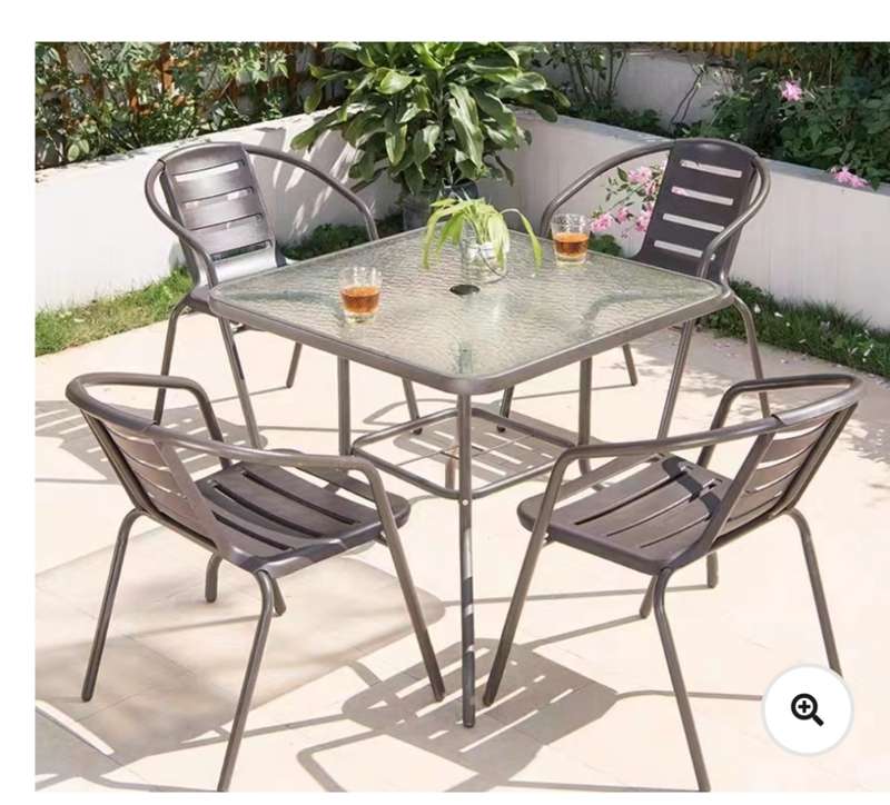 5pc Outdoor Patio Set  Tempered Glass Table Rattan Chairs