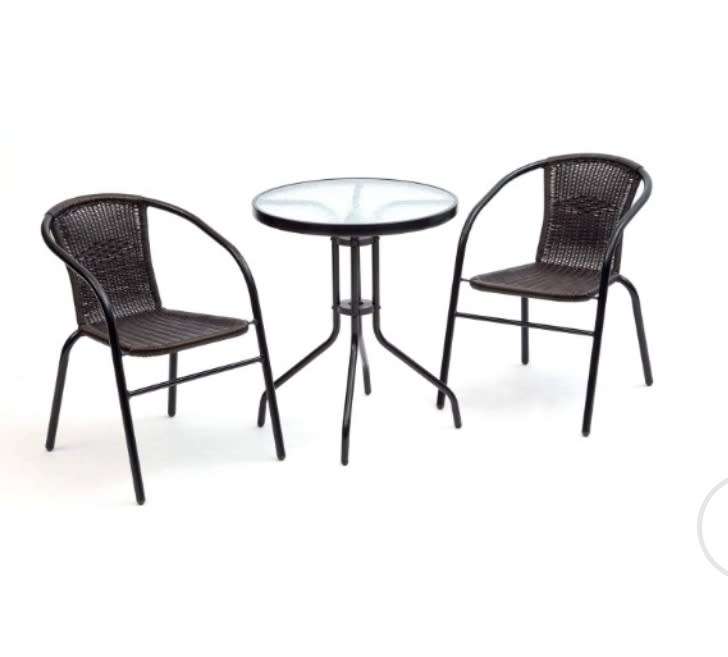 Elegant Outdoor Dining Set  2 Bistro Chairs + 60cm SteelGlass Round Table