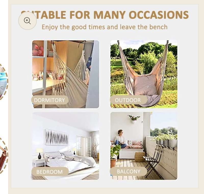 Indoor and Outdoor Removable Support Rod Hammock Chair Swing
