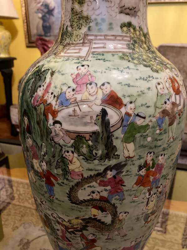 VERY LARGE 100 CHILDREN PORCELAIN VASE