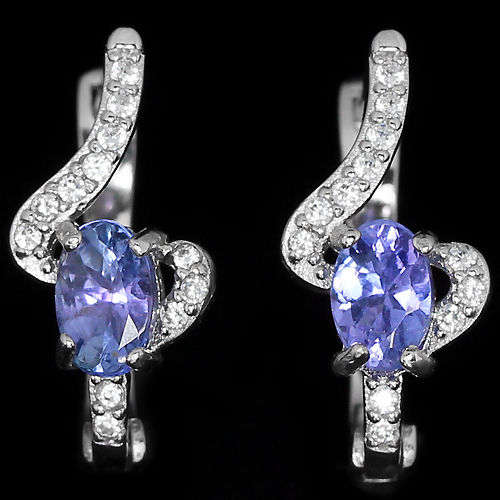GENUINE AAA NATURAL TOP BLUISH VIOLET TANZANITE & CZ STERLING 925 SILVER EARRINGS ERV R 21'925.00