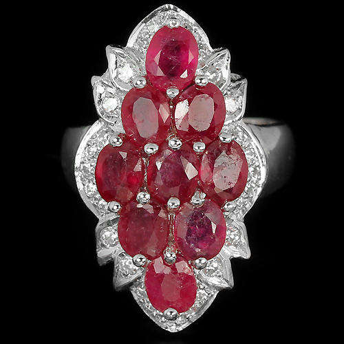 GENUINE 100% AAA NATURAL TOP HEATED ASIA RED RUBY & CZ STERLING 925 SILVER RING 5.25  ERV R19'950.00