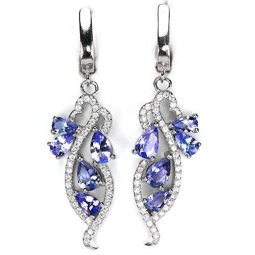100% REAL AAA NATURAL TOP BLUISH VIOLET TANZANITE & CZ STERLING 925 SILVER EARRINGS ERV R 49'875.00