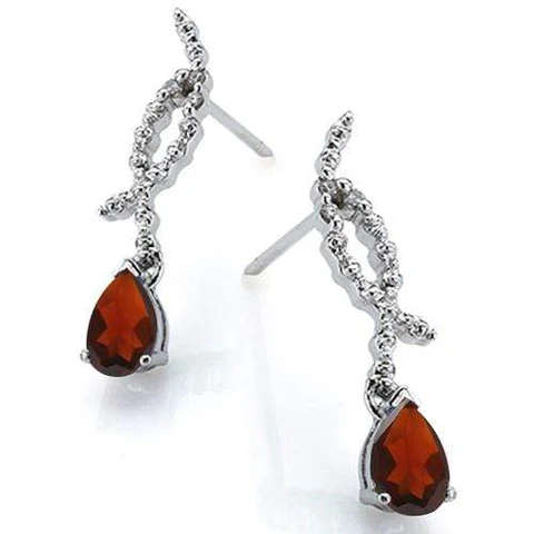 Magical 1.00cts 100% NATURAL GARNET Earrings in 925 Sterling Silver with 100% 0.01cts Diamonds