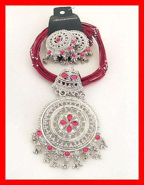 Beautiful Silver and Pink Necklace + Earring Set