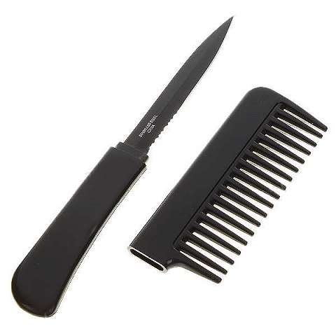 2-in-1 Handheld Black Hair Brush with Hidden Knife (8.2cm Blade)