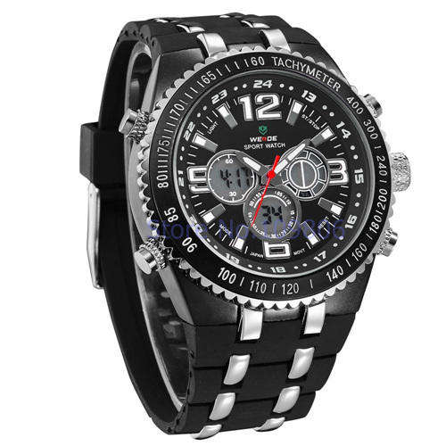 WEIDE WH-1107 VOGUE MENS WATCH QUARTZ AND LED DUAL TIME DISPLAY BLACK AND SILVER CHEAP!!!!!
