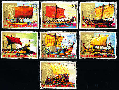 Sailing Vessels selection of 7 stamps from Equatorial Guinea CTO - beautiful item