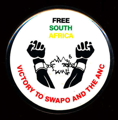 Badge - promoting the Liberation of South Africa [& SWAPO] distributed at USA campuses 1980s