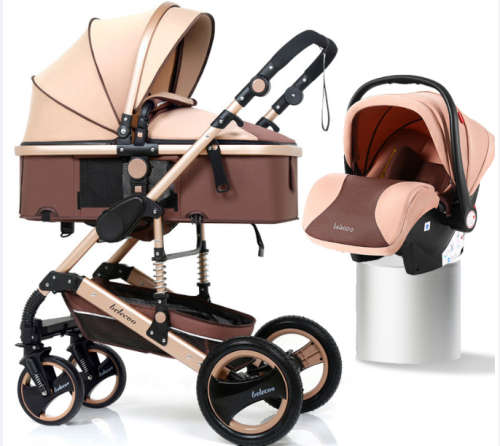 Baby Pram / Stroller - 3 Function Foldable Baby Pram with Car Seat - khaki