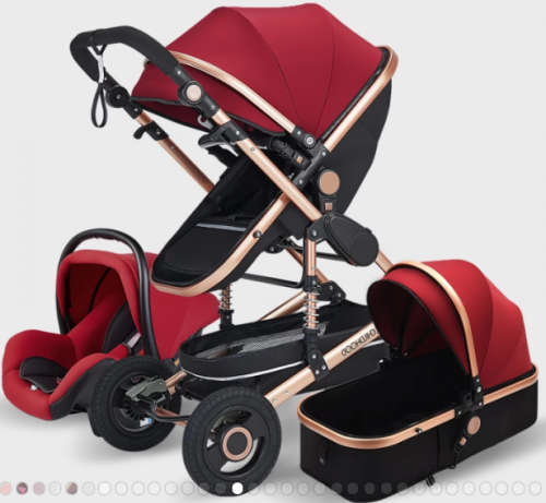 Baby Pram / Stroller - 3 Function Foldable Baby Pram with Car Seat- Maroon Belecoo Brand