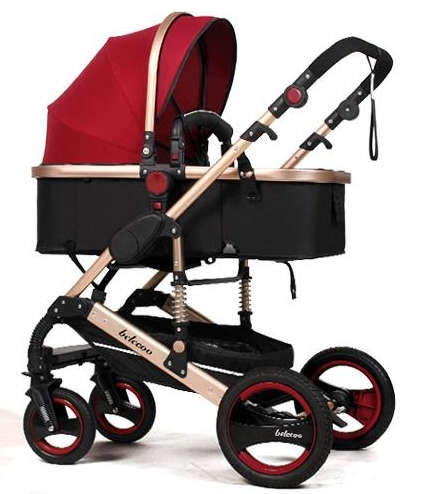 Baby Pram / Stroller - 3 Function Foldable Baby Pram with Car Seat- Maroon Belecoo Brand