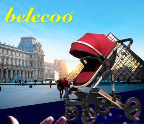 Baby Pram / Stroller - 3 Function Foldable Baby Pram with Car Seat- Maroon Belecoo Brand