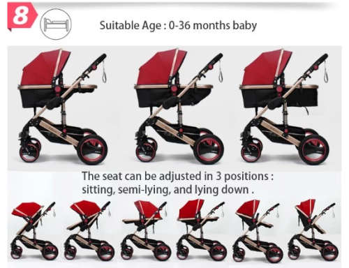 Baby Pram / Stroller - 3 Function Foldable Baby Pram with Car Seat- Maroon Belecoo Brand