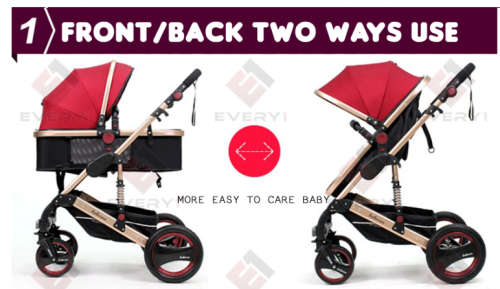 Baby Pram / Stroller - 3 Function Foldable Baby Pram with Car Seat- Maroon Belecoo Brand
