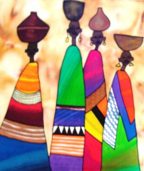 SILK PAINTING - LARGE - "FOUR LADIES"