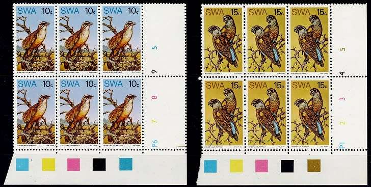 SWA 1975 Rare Birds set in Cylinder blks of 6, VF UM