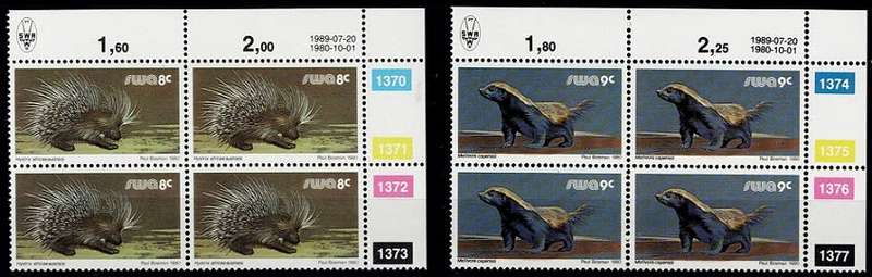 SWA 1989 Animals Defin 1-3c, 8-10c + R1 scarcer Cyl Blks VF UM