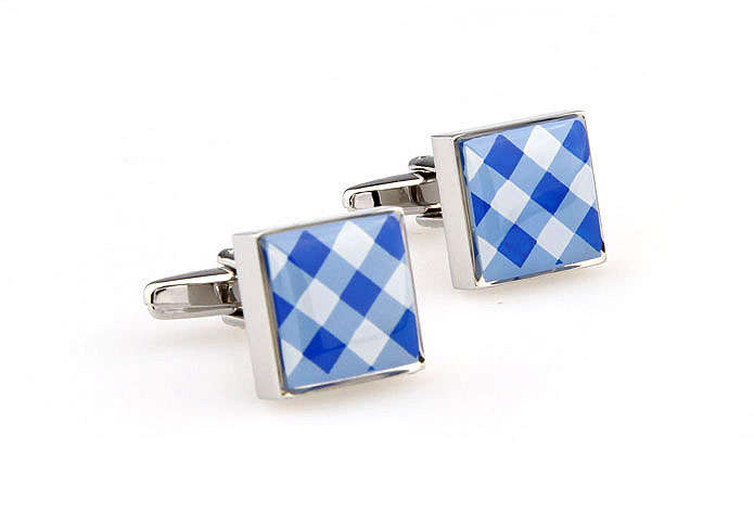 Cufflinks with Square Blue Check Pattern