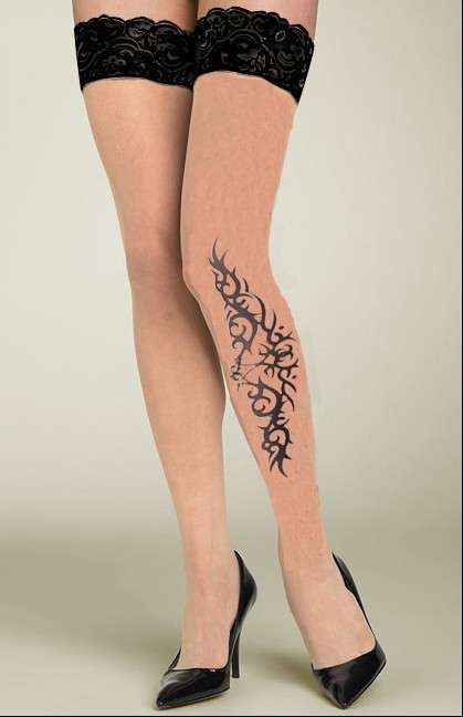 TATTOO PATTERNED THIGH HIGH STOCKINGS