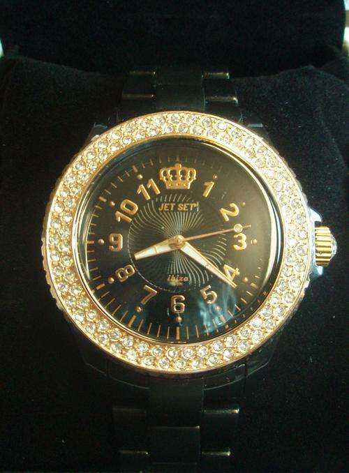 JETSET BLACK with GOLD SURROUND WATCH WITH DIAMANTE