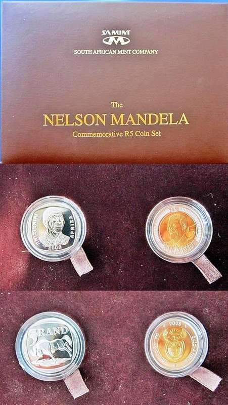 PROOF LIKE + LASER FROSTED! SEALED NELSON MANDELA COMMEMORATIVE R5 COIN SET - RARE. Collector's...