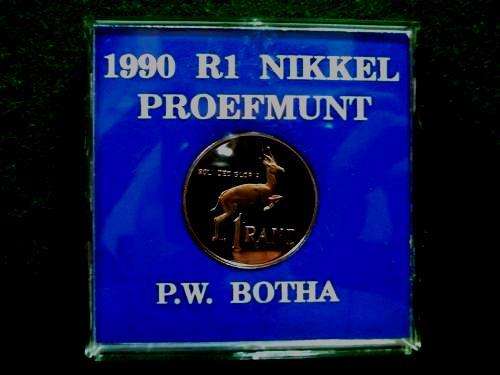 1990 PW BOTHA PROOF R1 COIN - SEE PICTURES. SEALED AS FROM THE SA MINT.