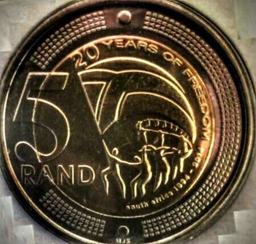 CRAZY! 10 x UNCIRCULATED 2014 - 20 YEARS OF FREEDOM R5 COINS. SEALED IN ZIPLOCK BAGS.