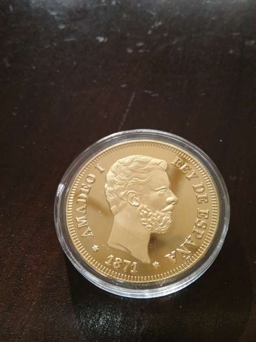 1871 .999 fine gold clad  AMADEO 1 - ENCAPSULATED- REY DE ESPANA. 100 PESETAS. A BEAUTY. 1 AVAILABLE