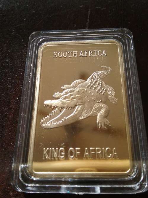 .999 FINE GOLD CLAD, TROY OUNCE, - KING OF AFRICA - THE  CROCODILE. ENCAPSULATED.