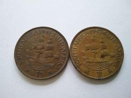 SCARCE. 1941 + 1942 1D / PENNIES.  HIGHLY COLLECTABLE! BID PER COIN. UNION OF SOUTH AFRICA.