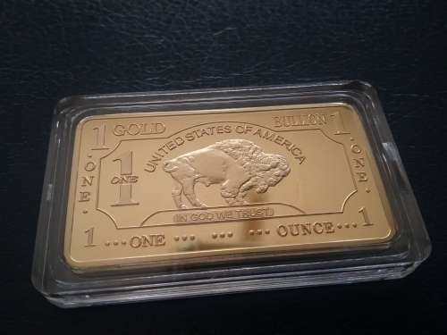 ENDANGERED SPECIES - THE BUFFALO - 500 mills .999 TROY OUNCE GOLD CLAD BUFFALO BAR