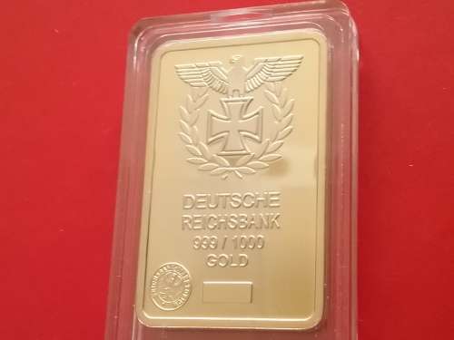 REICHSBANK DIREKTORIUM ** 999/1000 GOLD CLAD BAR *** UNCIRCULATED *** ENCAPSULATED. LAST 1.