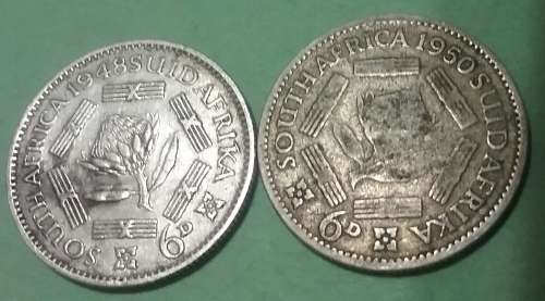 2 x 80% SILVER 6D COINS - 1948 & 1950. BID PER COIN TO TAKE BOTH.