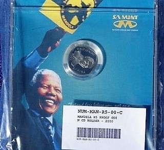 PROOF !!!  2000 SMILING NELSON MANDELA  R5  IN CD-HOLDER FROM SA MINT. STILL SEALED! GETTING SCARCE!
