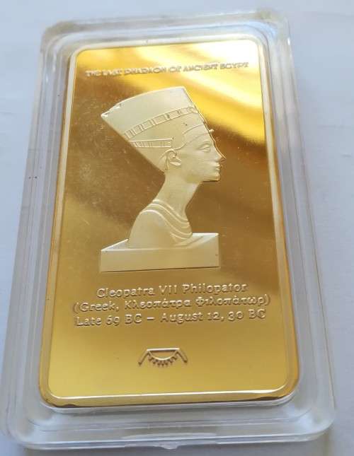 CLEOPATRA VII *** Ancient Egypt 1oz gold clad bar + FREE SILVER CLAD MEDALLION